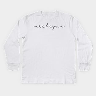 michigan black cursive script Kids Long Sleeve T-Shirt